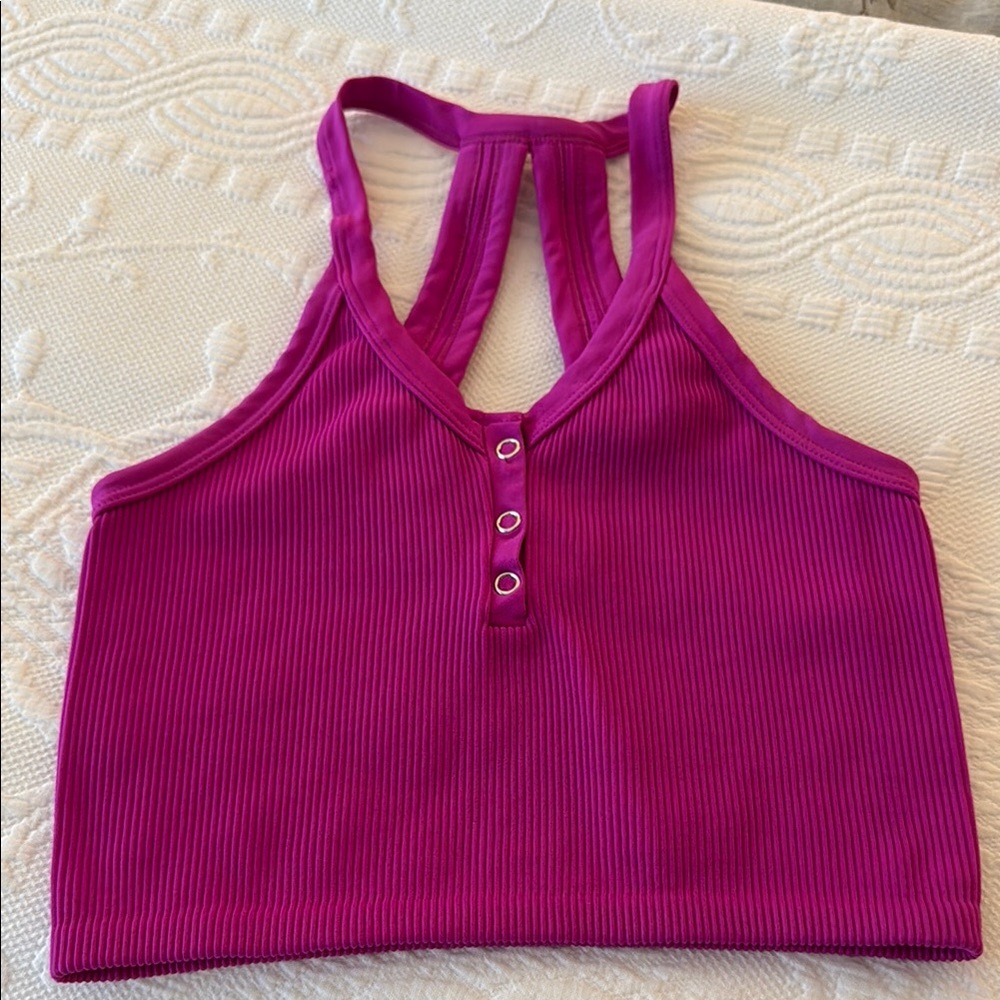 Free People Movement Vibrant Pink Ribbed Halter Top